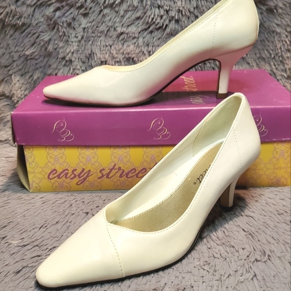 Easy Street Chiffon White Heels